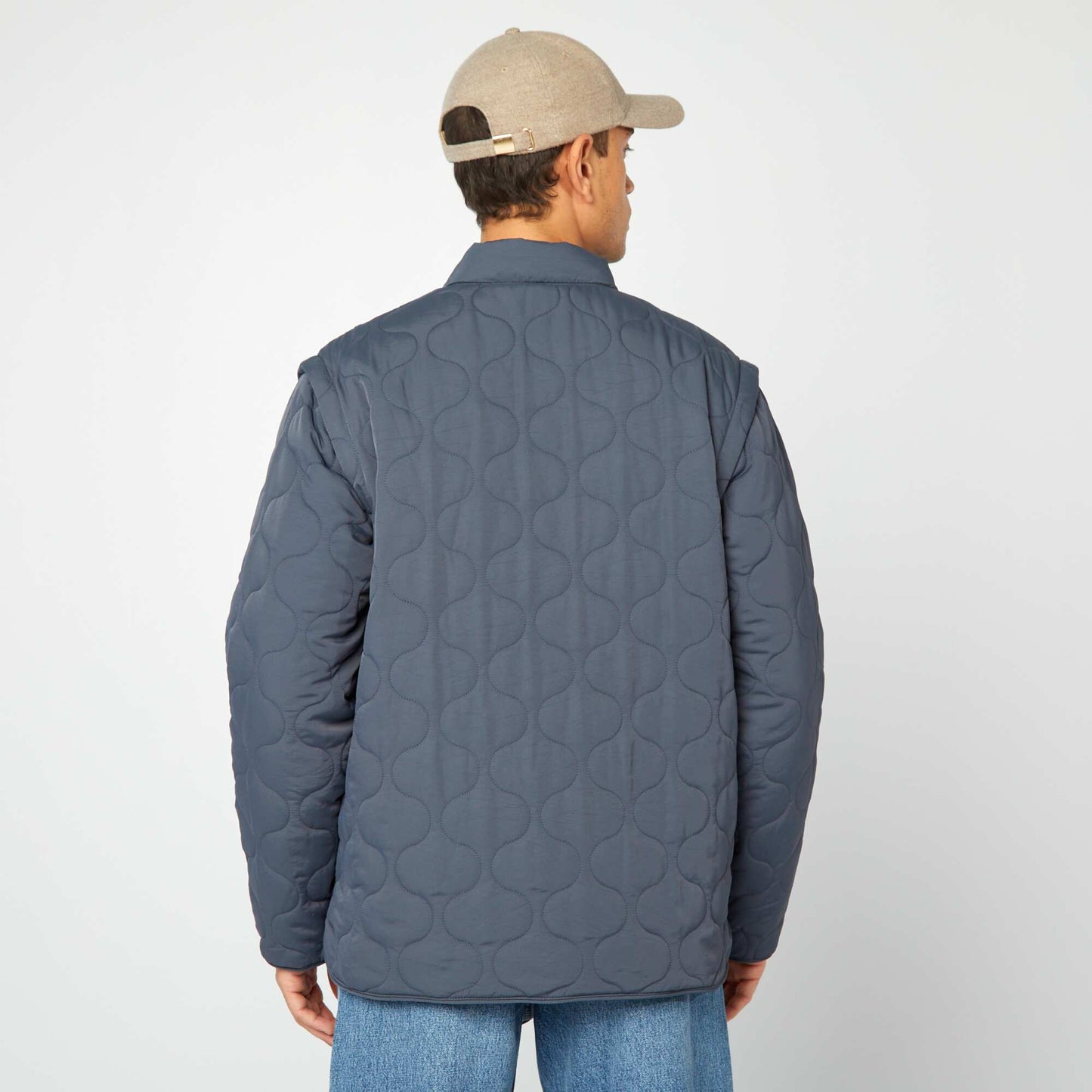 Quilted padded jacket with detachable sleeves BLUE