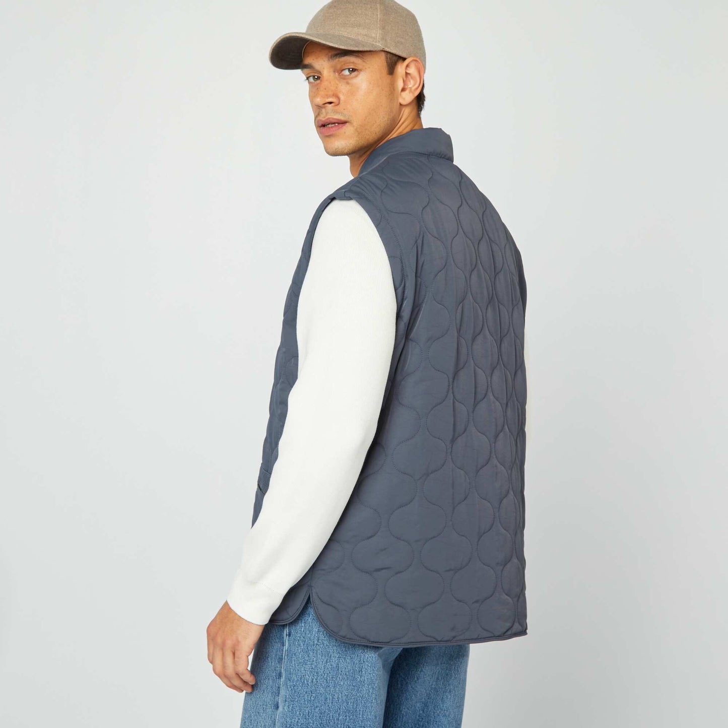 Quilted padded jacket with detachable sleeves BLUE