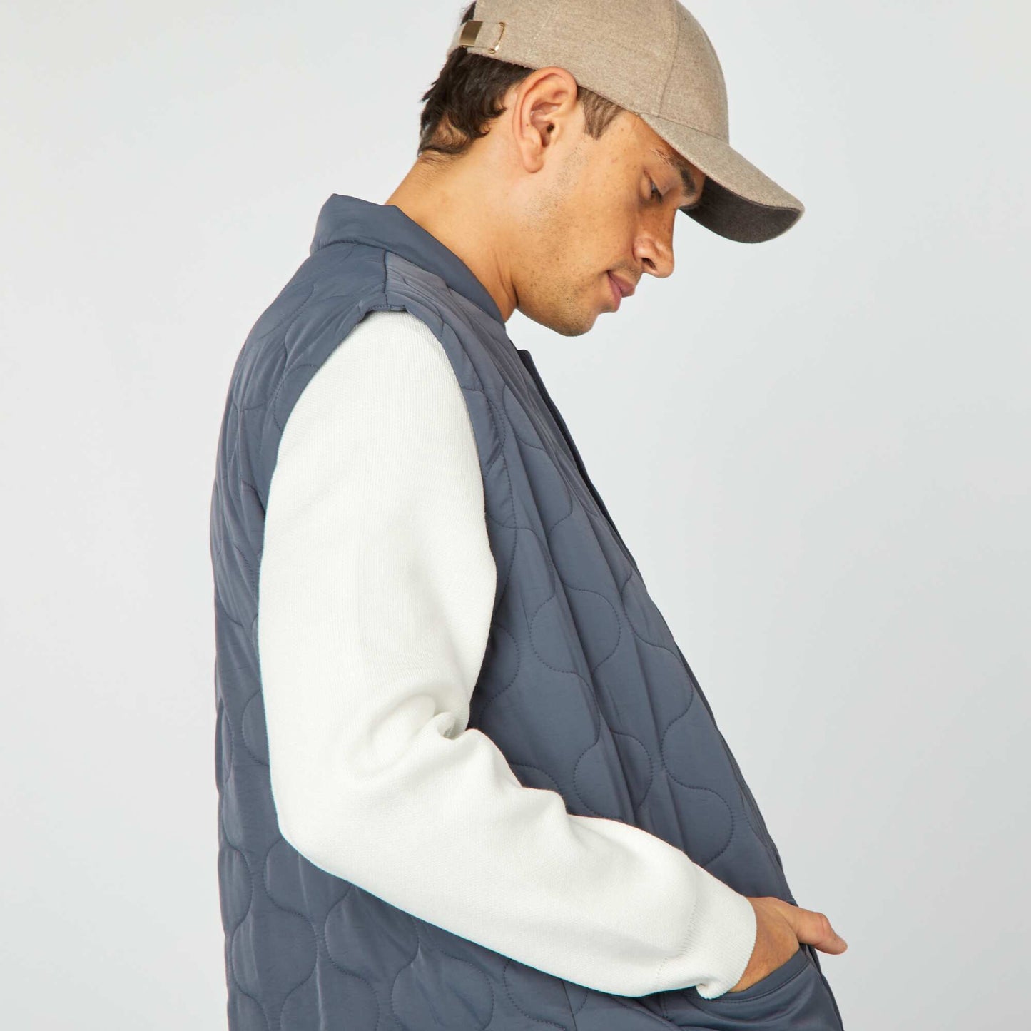 Quilted padded jacket with detachable sleeves BLUE