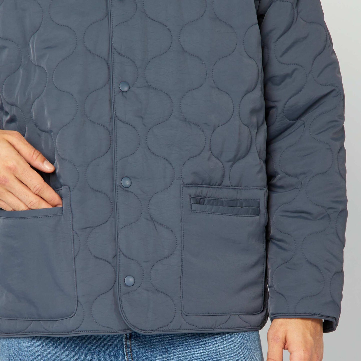 Quilted padded jacket with detachable sleeves BLUE