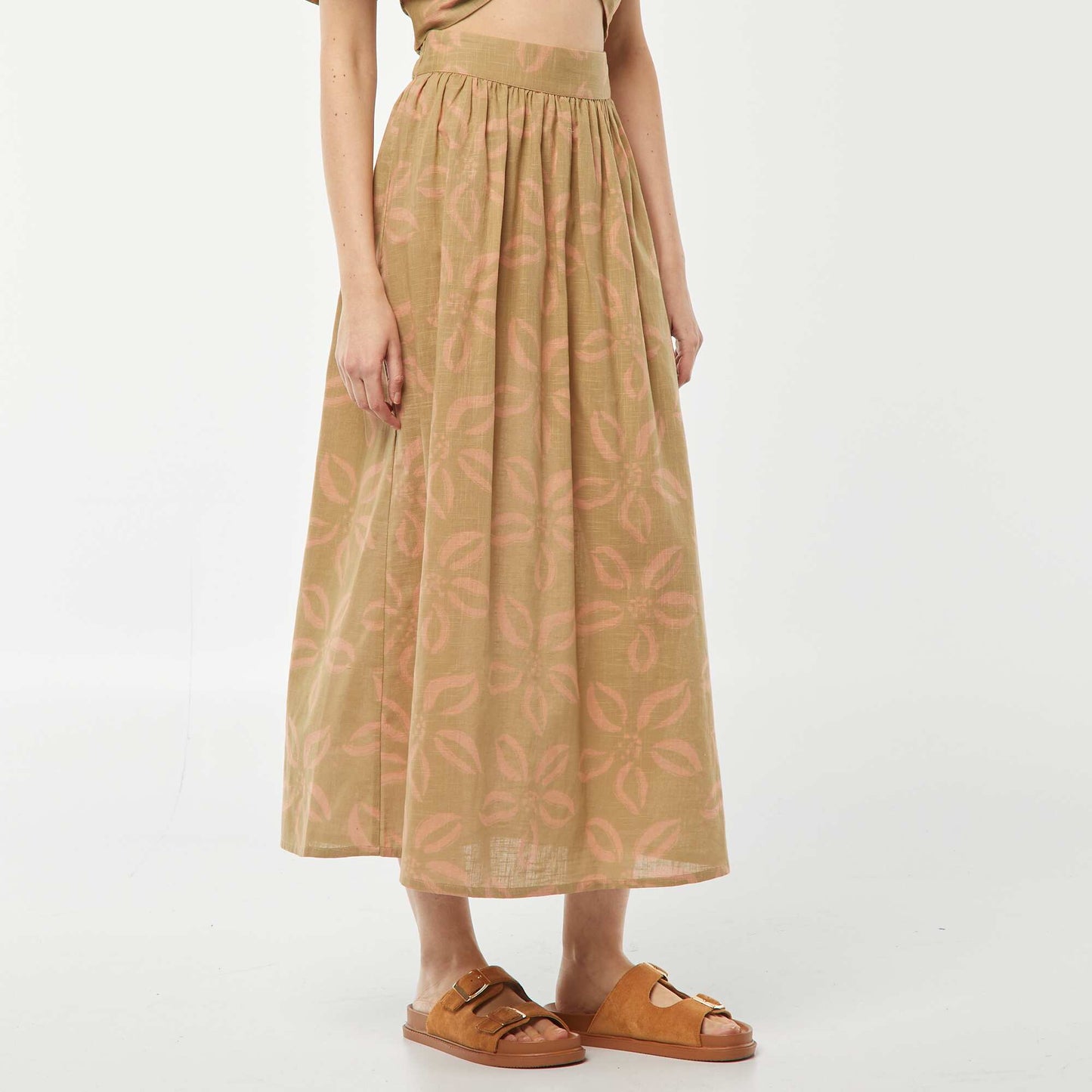 Flared long skirt with elasticated waist GREEN