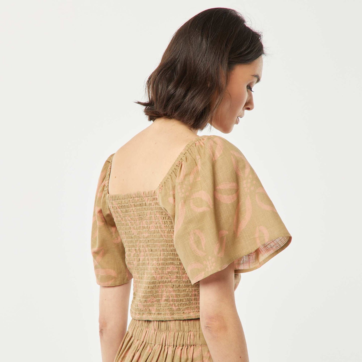 Cropped blouse with fancy bow and butterfly sleeves GREEN