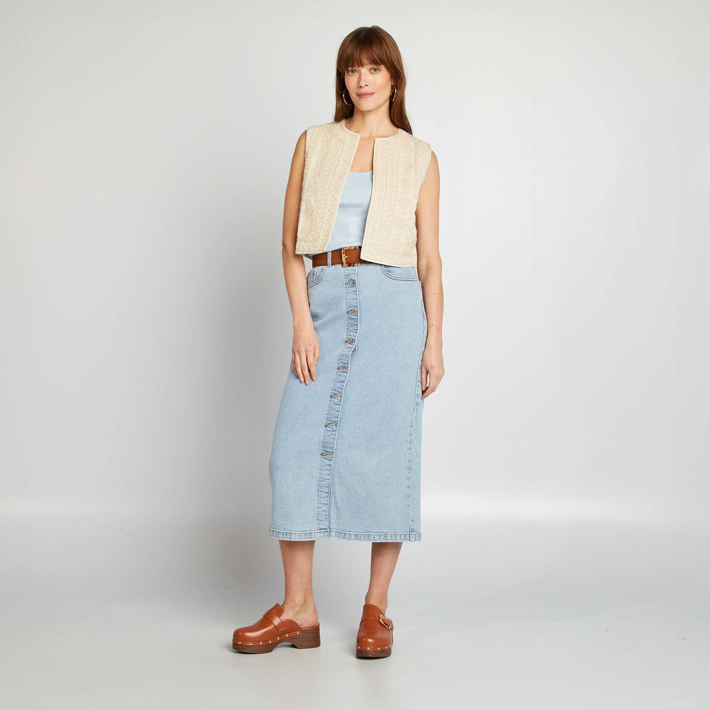 Long denim skirt BLUE