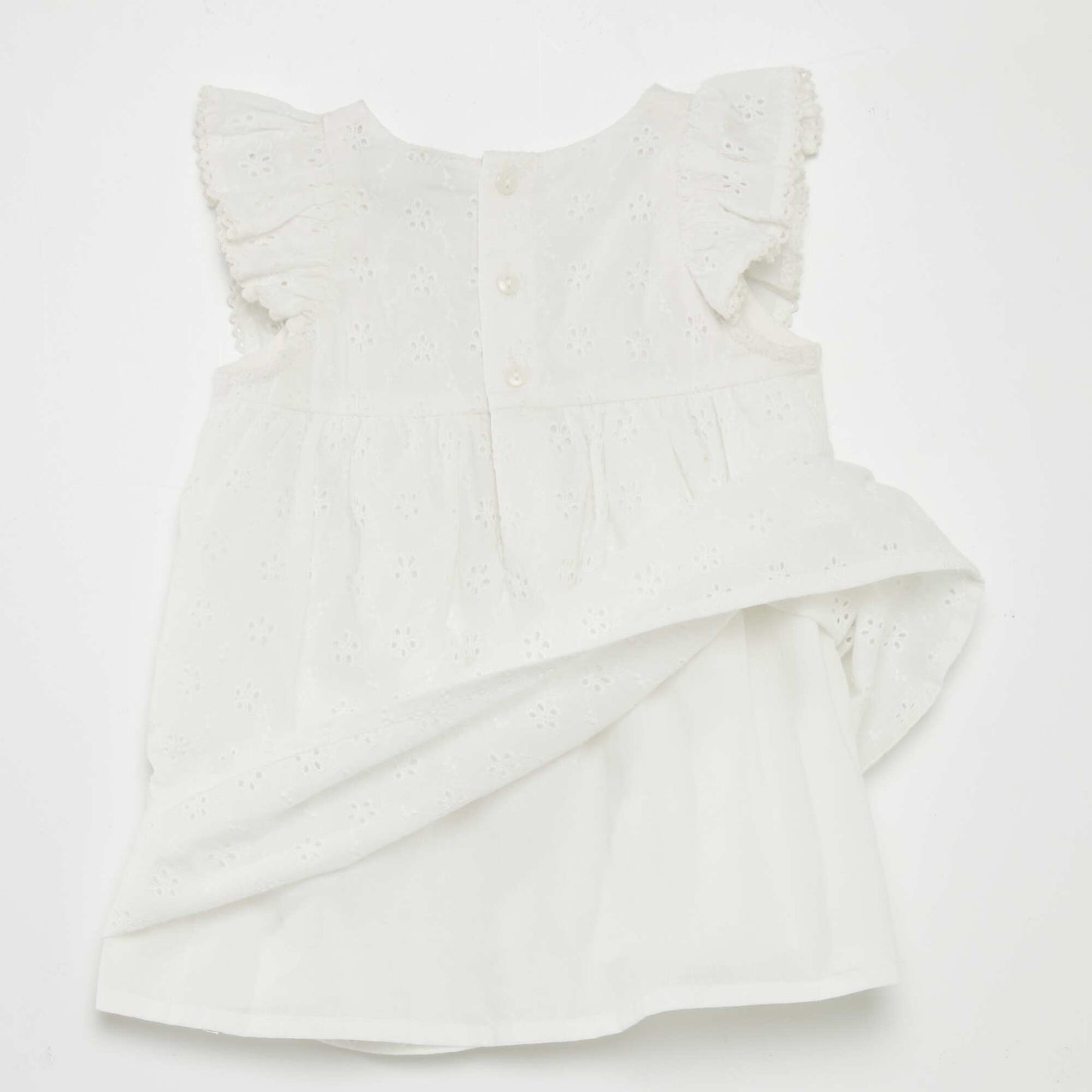 Dress with broderie anglaise and ruffle WHITE