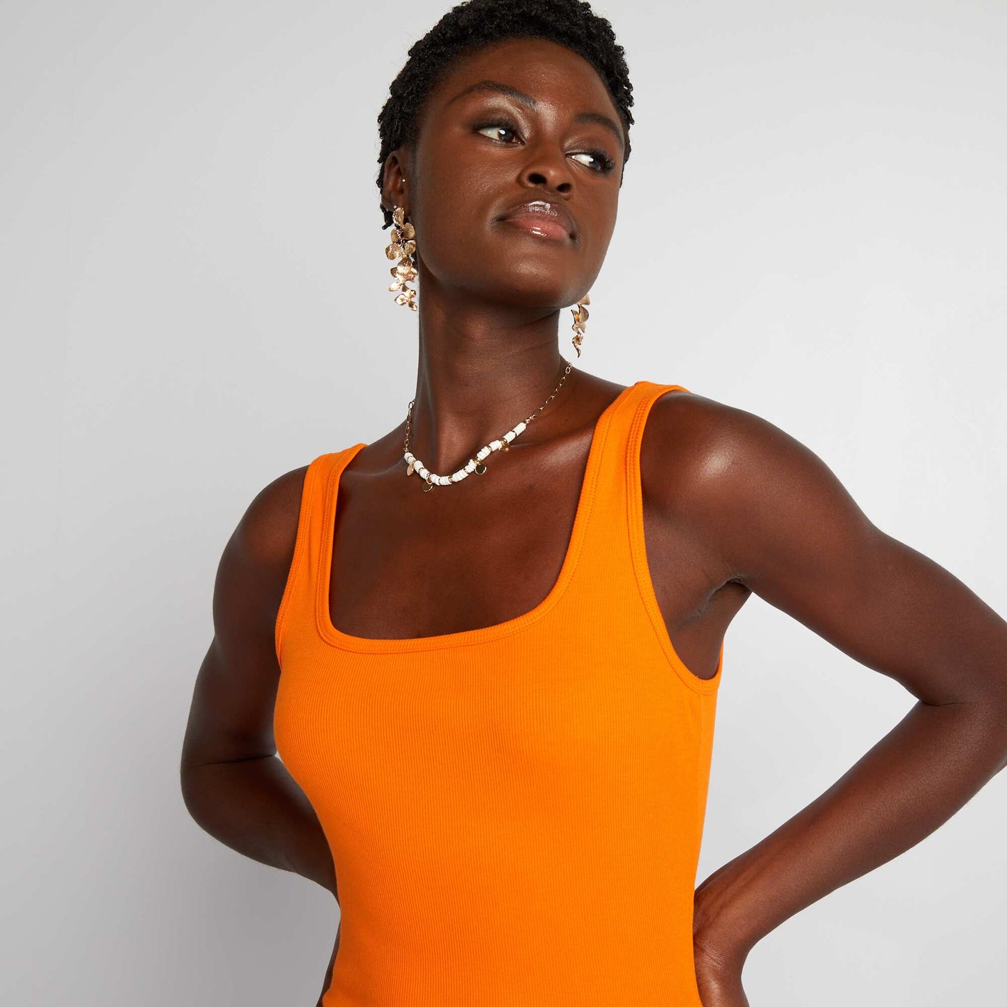 Ribbed square-neck bodysuit ORANGE