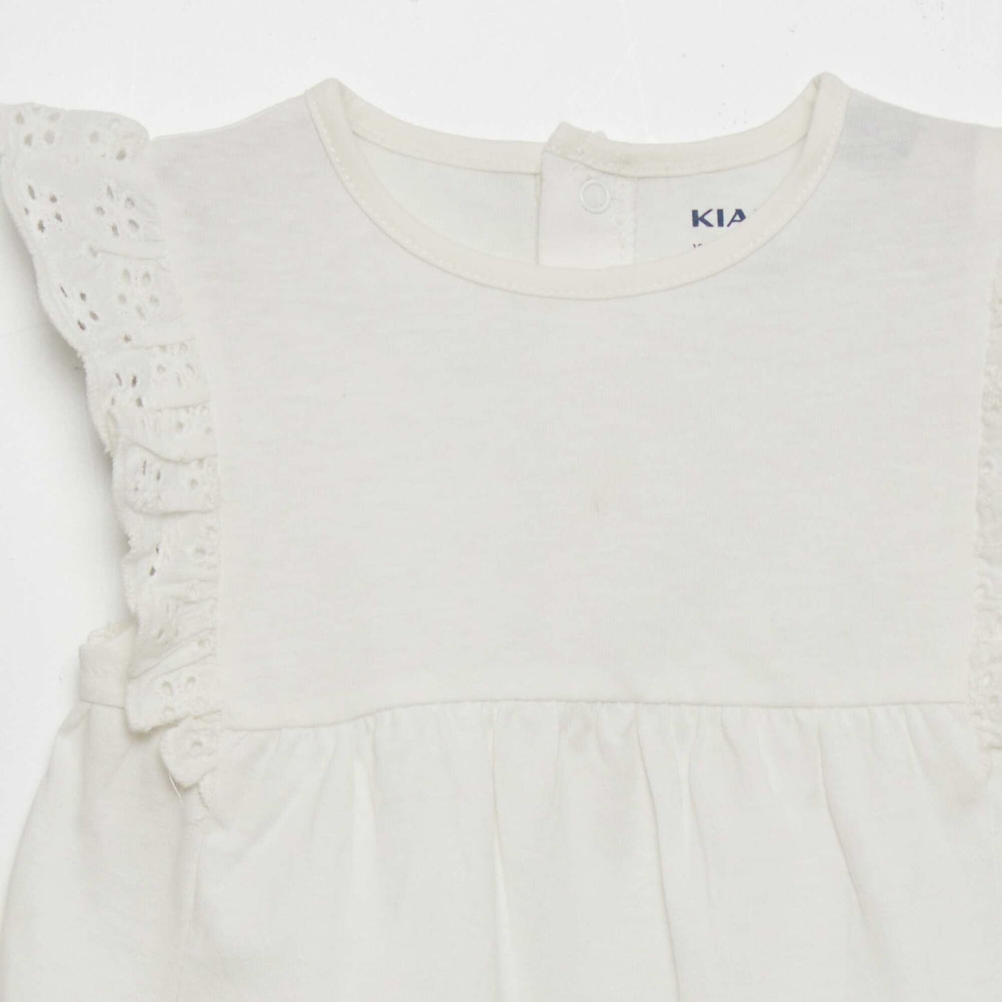 T-shirt with broderie anglaise sleeves WHITE