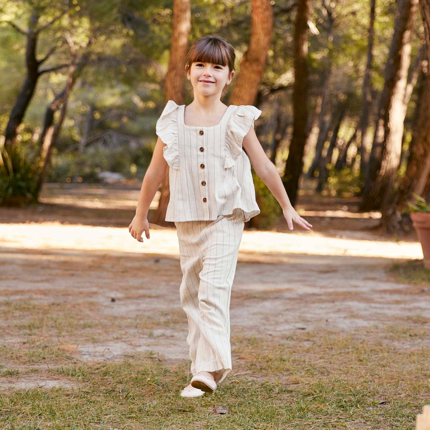 Striped straight-leg trousers BEIGE