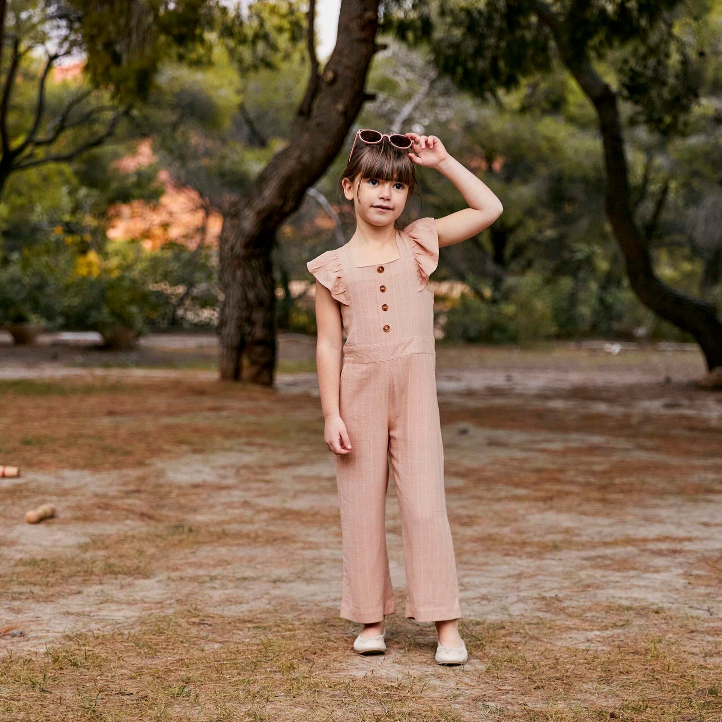 Checked linen dungaree trousers PINK