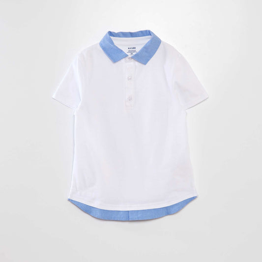 Cotton polo shirt with contrasting collar white