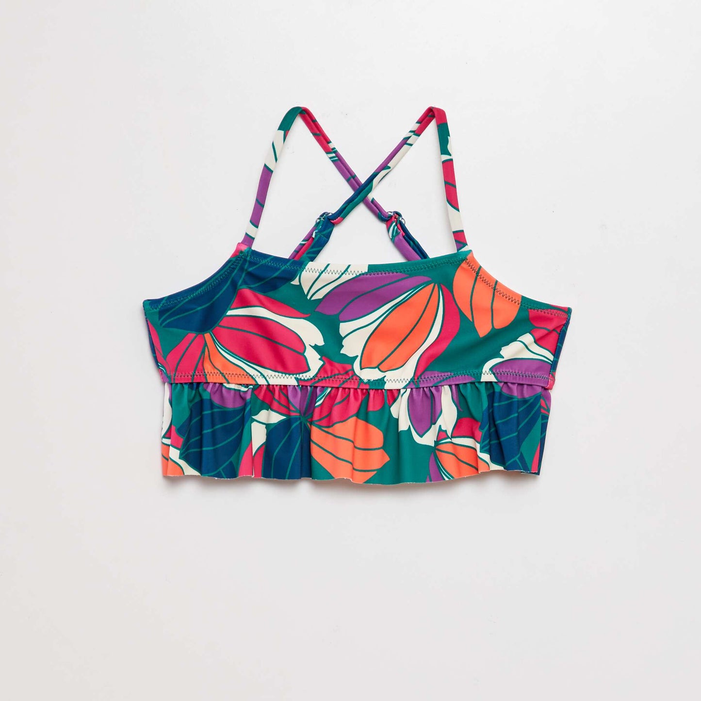 Printed and ruffled swimsuit - Two-piece set GREEN