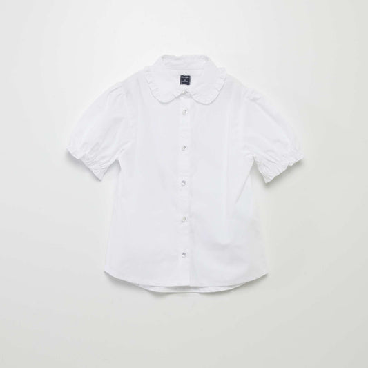 Gathered short-sleeved blouse white