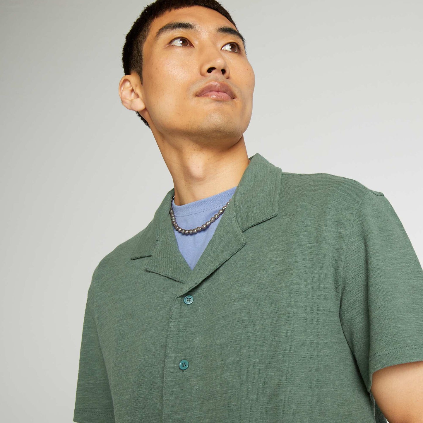 Short-sleeved shirt with polo collar GREEN