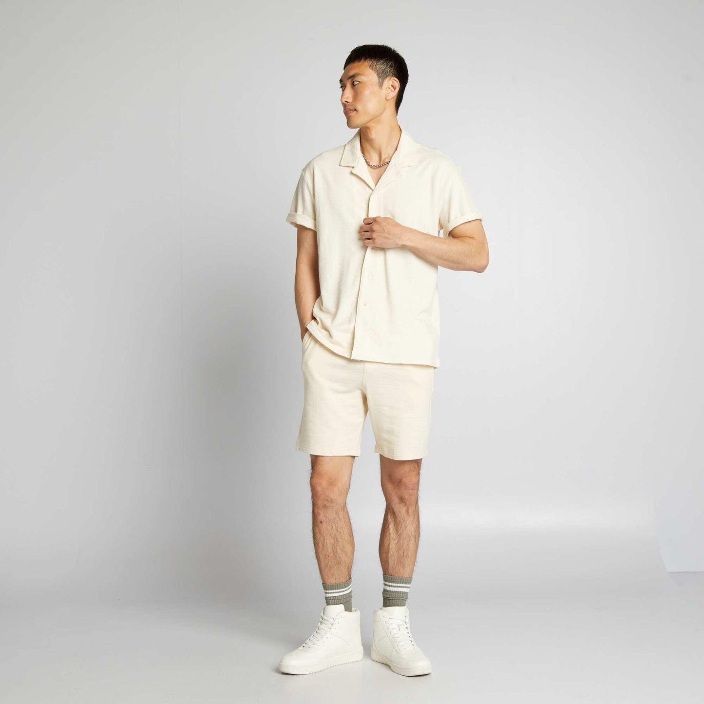 Short-sleeved shirt with polo collar WHITE