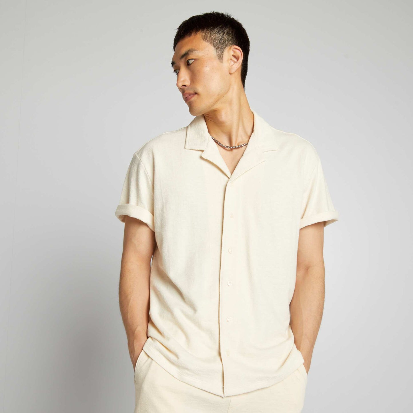 Short-sleeved shirt with polo collar WHITE