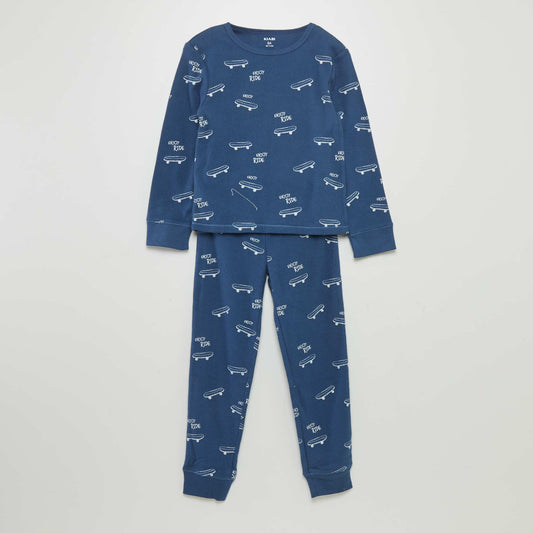 2-piece printed ribbed pyjamas BLUE