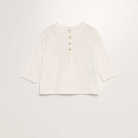 Long-sleeved T-shirt with Henley collar WHITE