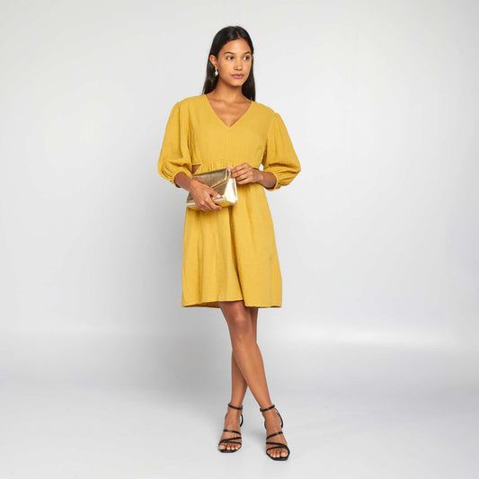 Cotton gauze dress with opening YELLOW