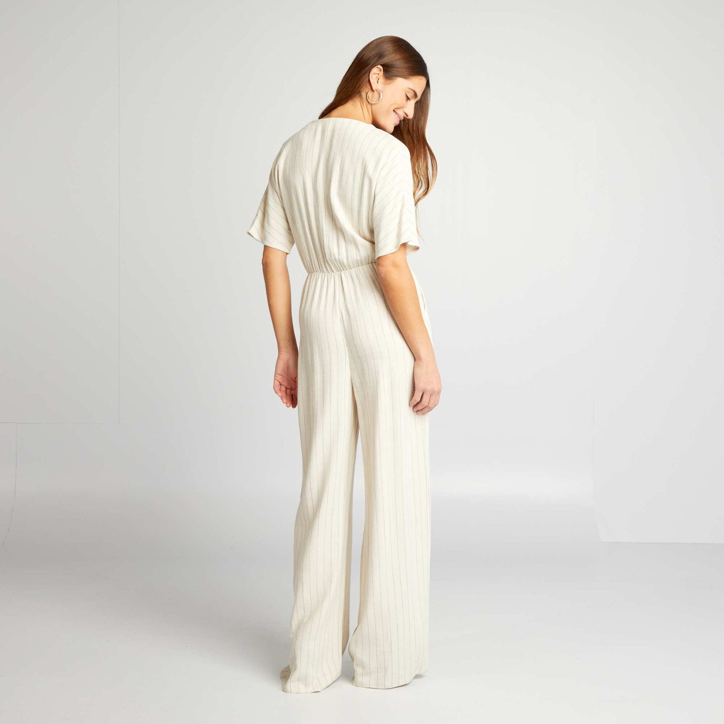 Striped jumpsuit with belt BEIGE