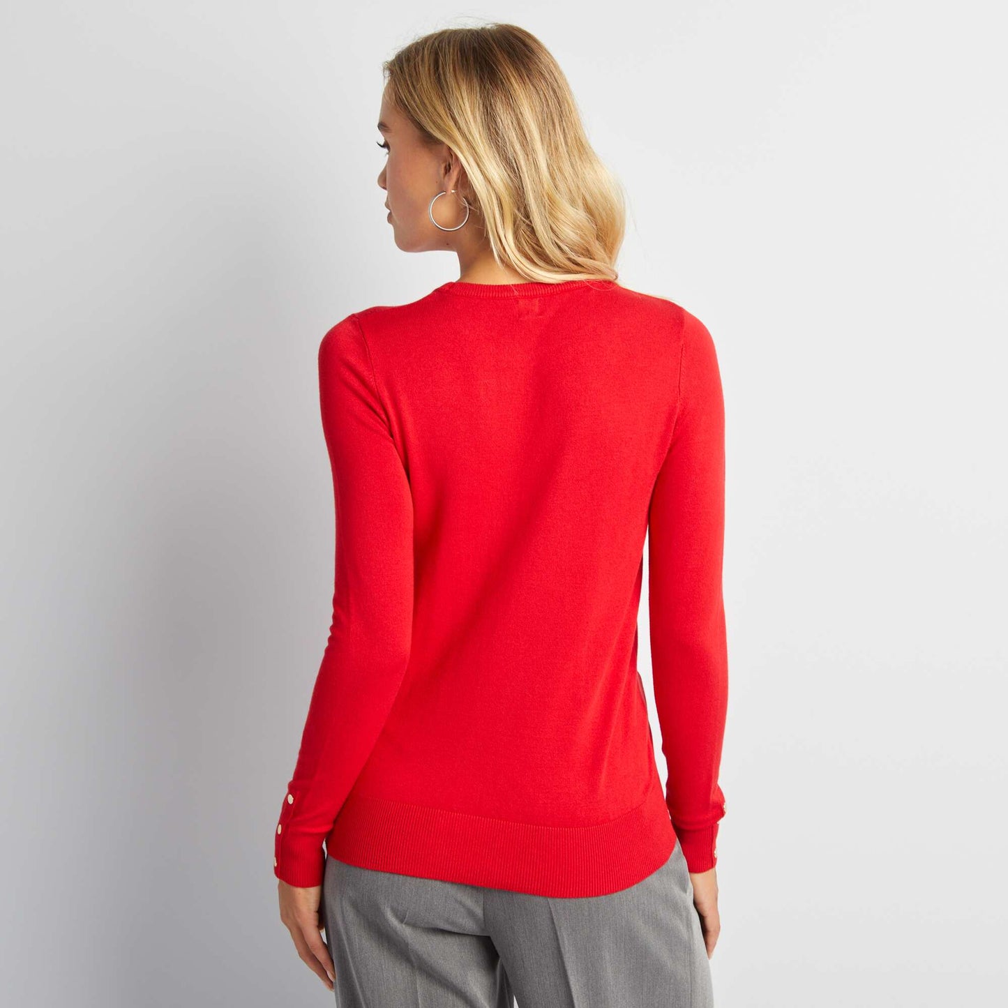 Long-sleeved fine-knit sweater RED