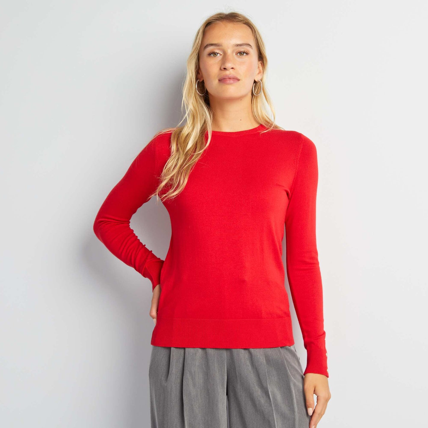 Long-sleeved fine-knit sweater RED