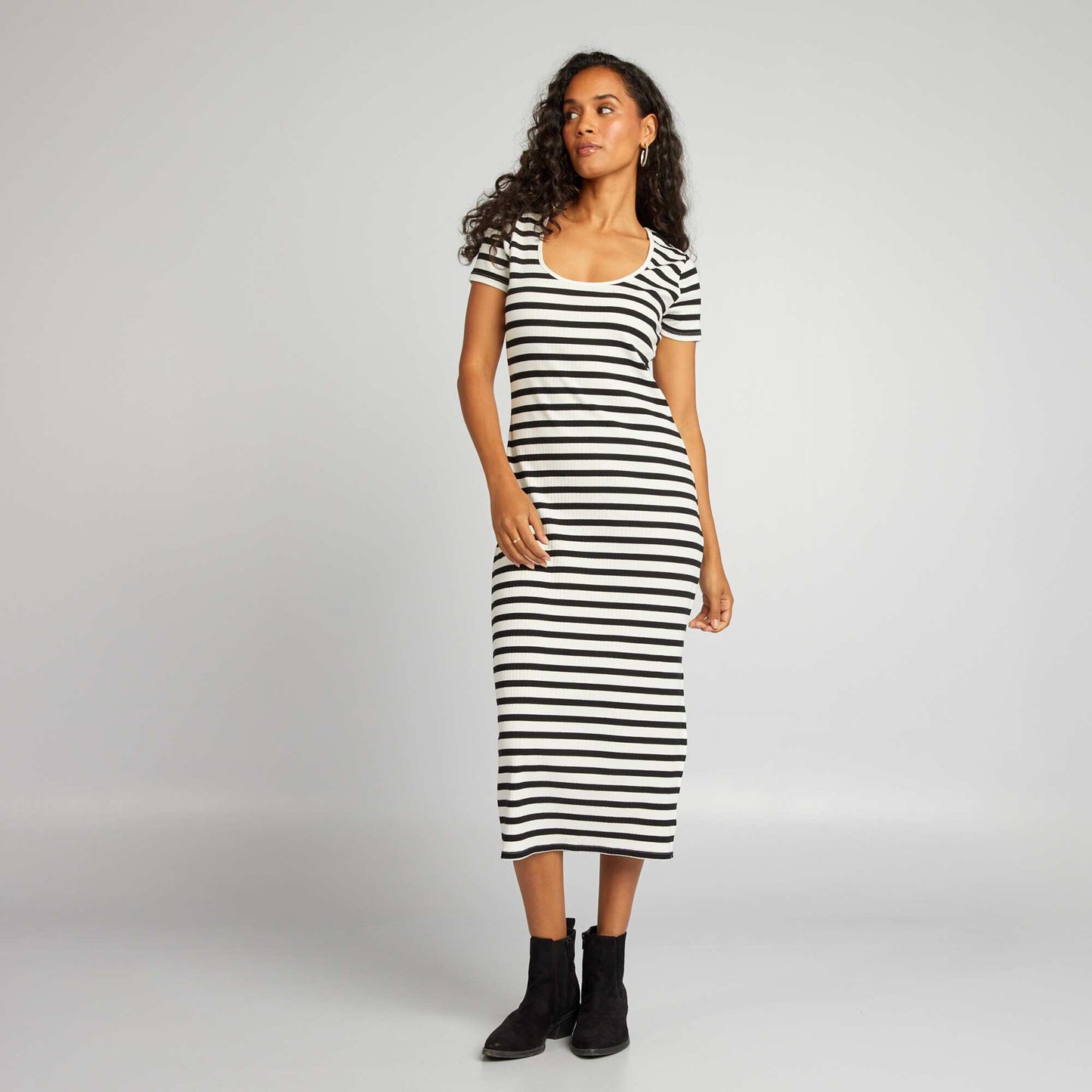 Ribbed knit midi dress BLACK