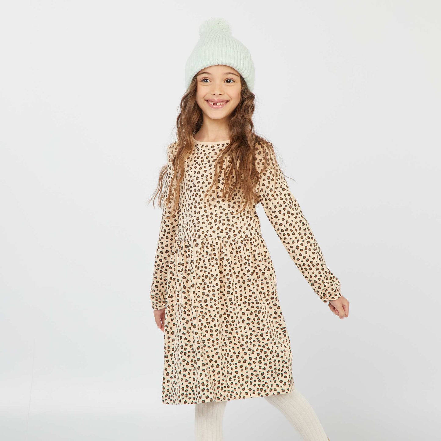 Jersey leopard print dress BEIGE