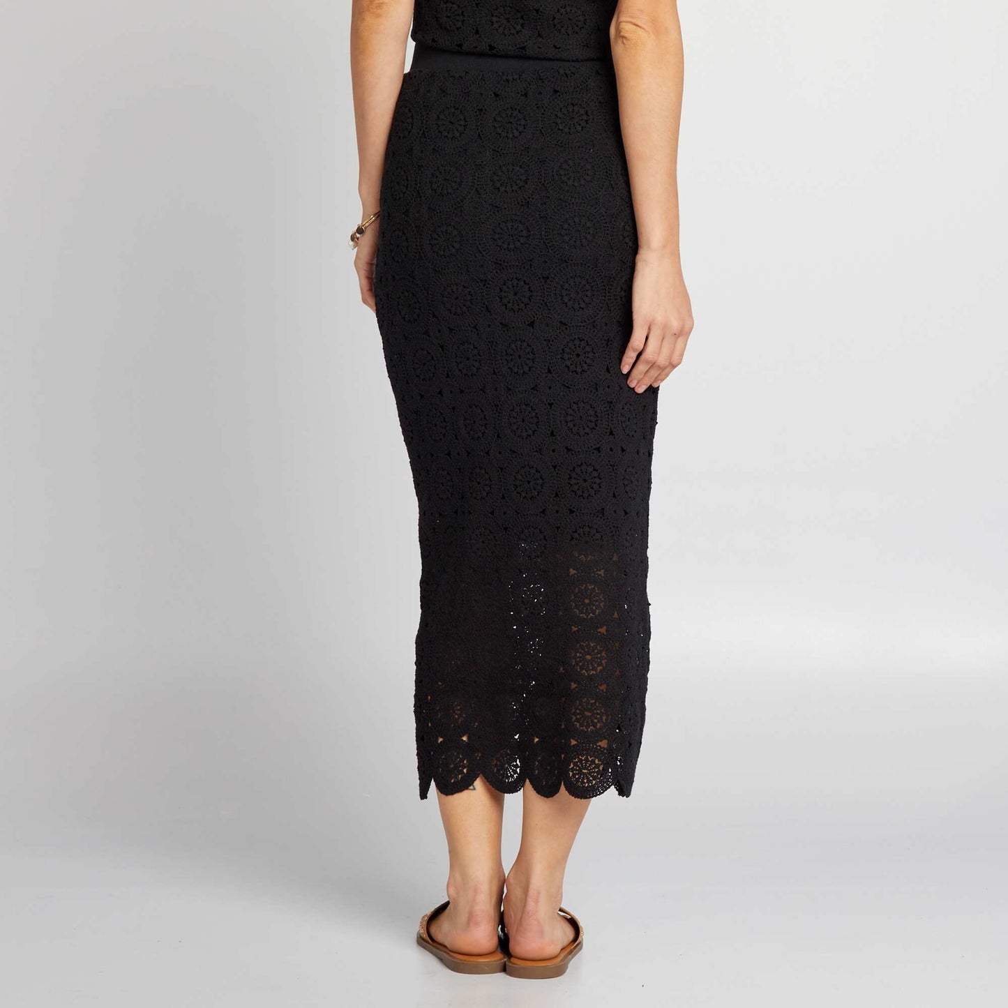 Long macramé tube skirt black