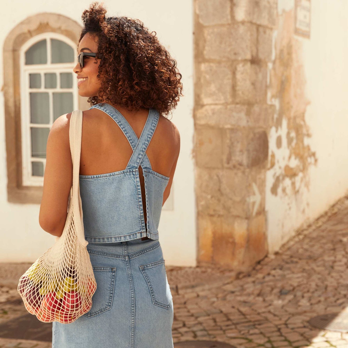 Denim top with crossover back BLUE