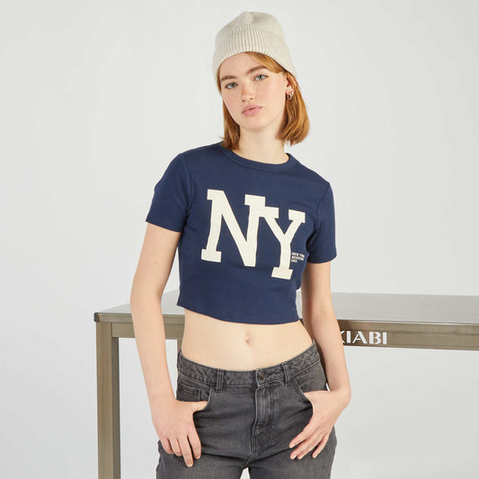 Stretch jersey fabric NYC crop top BLACK