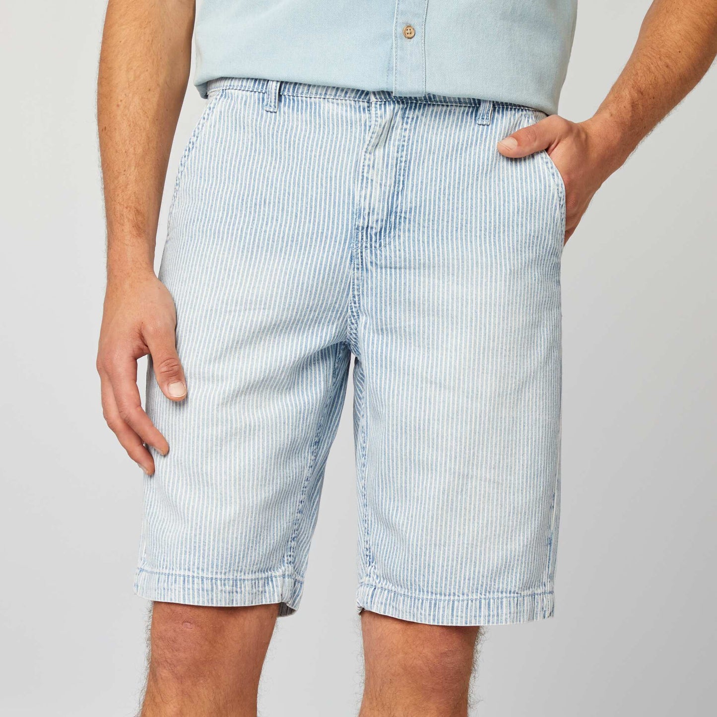 Striped denim Bermuda shorts BLUE