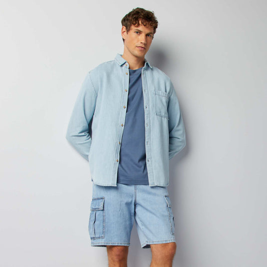 Multi-pocket cotton and hemp shorts BLUE