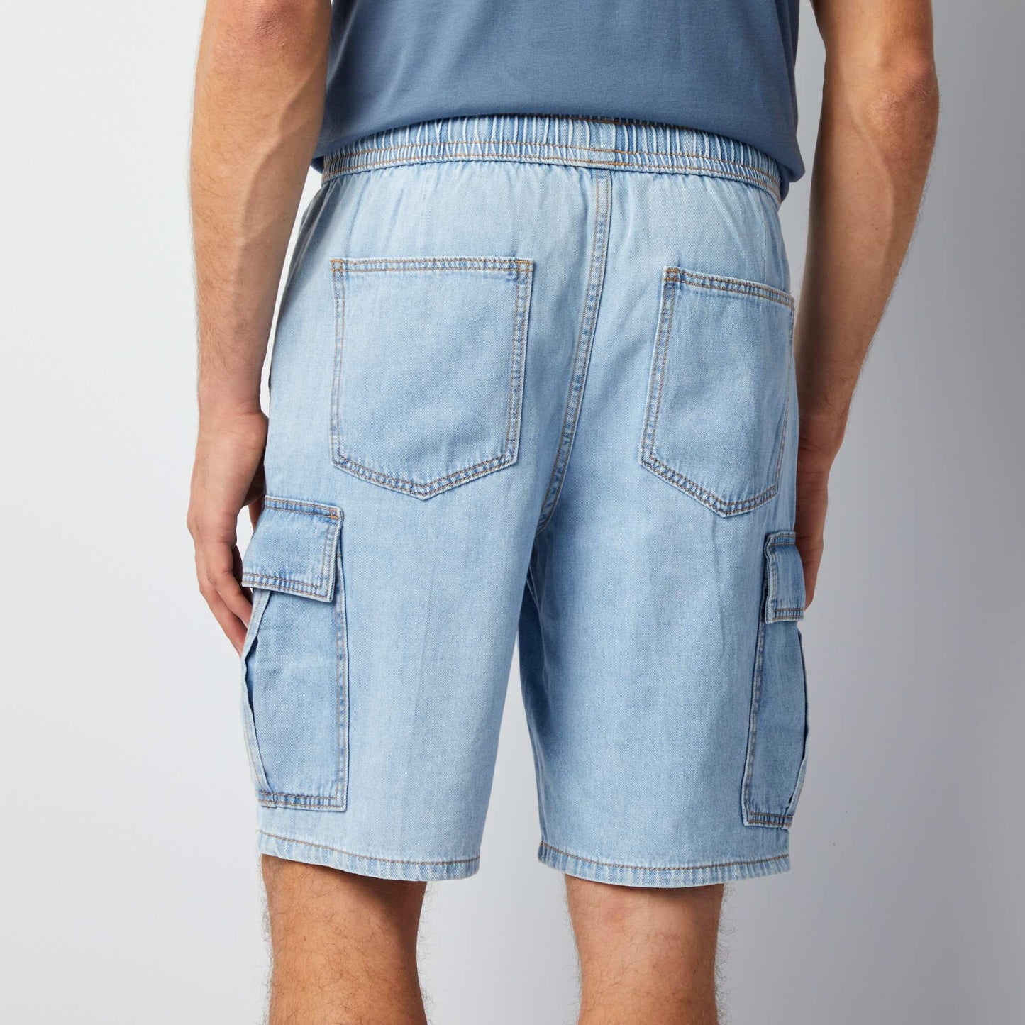 Multi-pocket cotton and hemp shorts BLUE