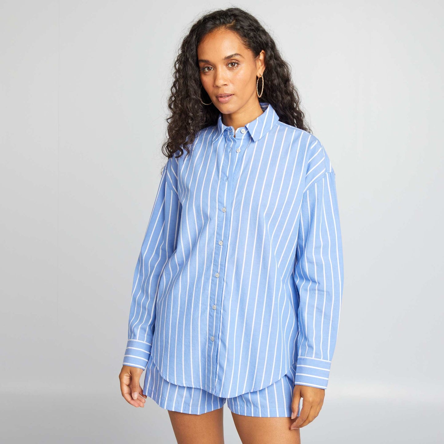 Striped poplin shirt BLUE