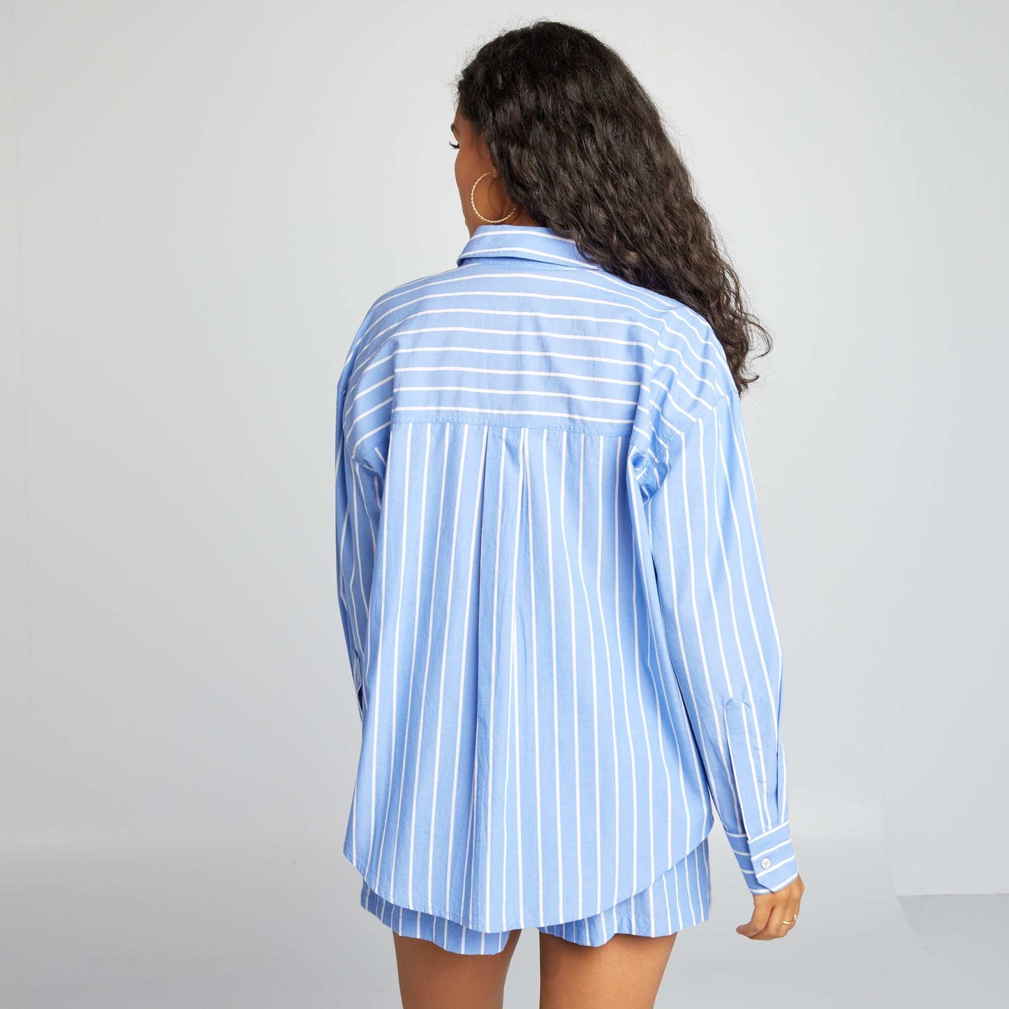 Striped poplin shirt BLUE