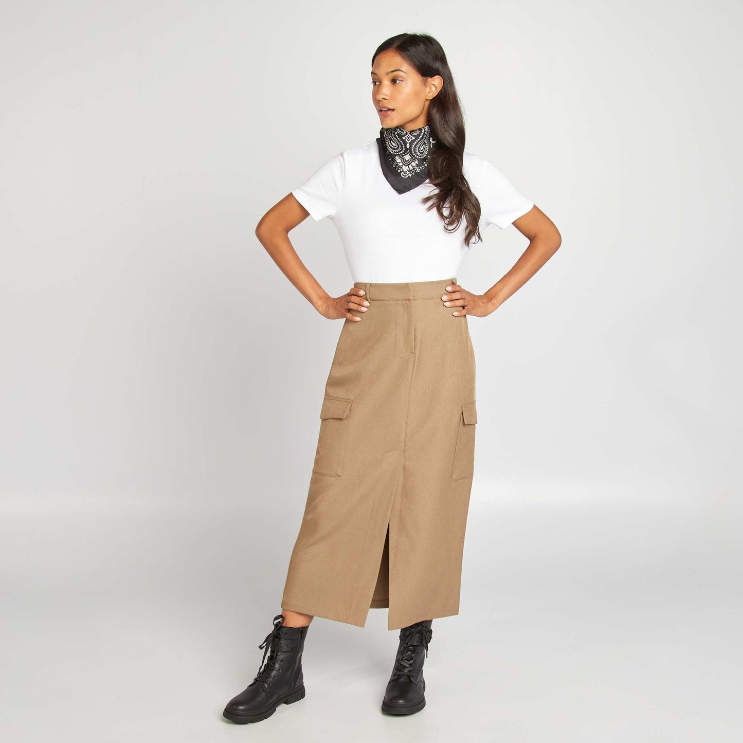 Midi skirt with pockets KHAKI