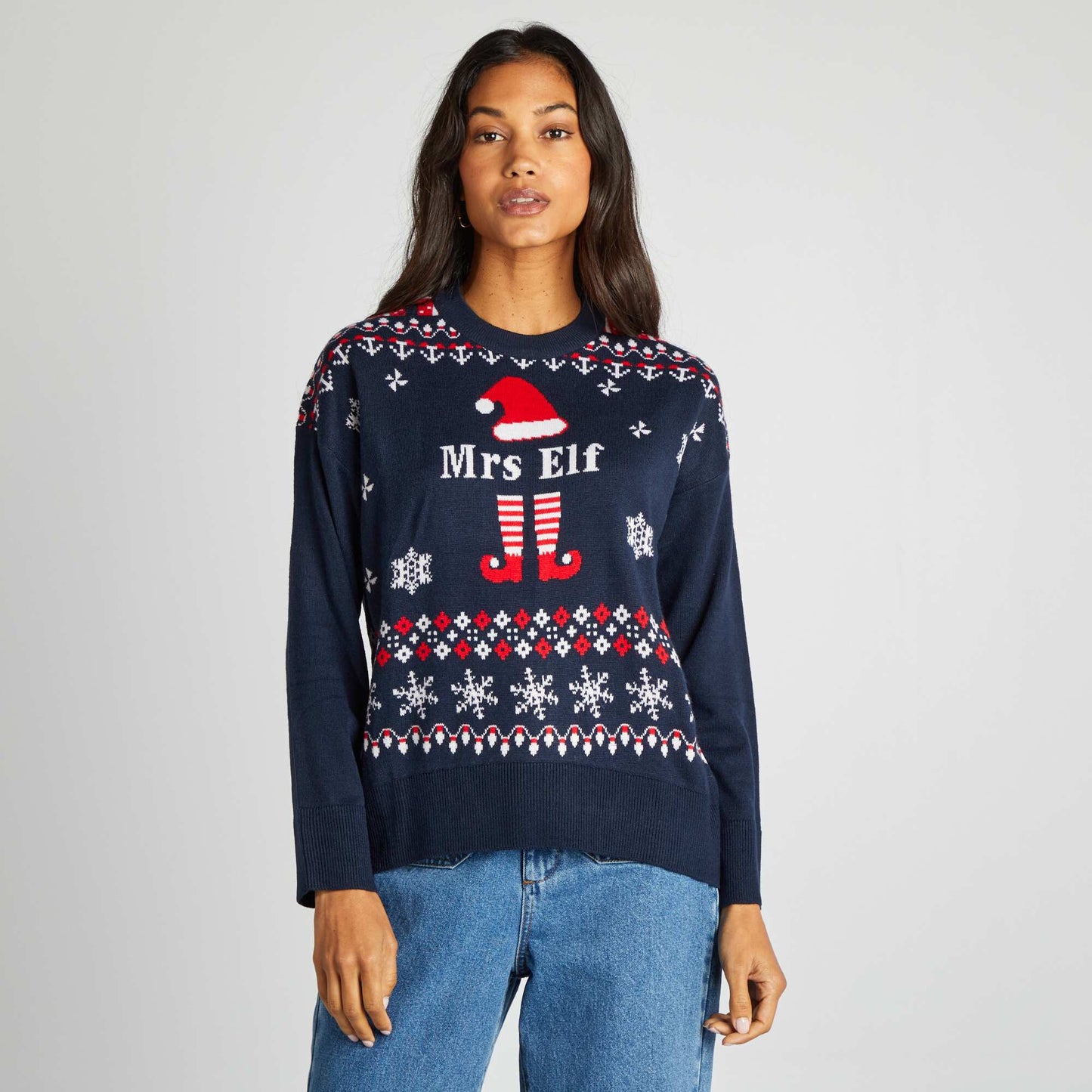 Elf print Christmas jumper BLUE