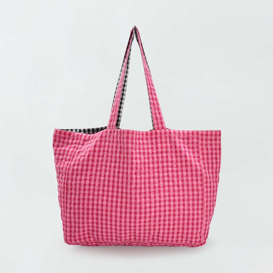 Reversible gingham print tote bag PINK