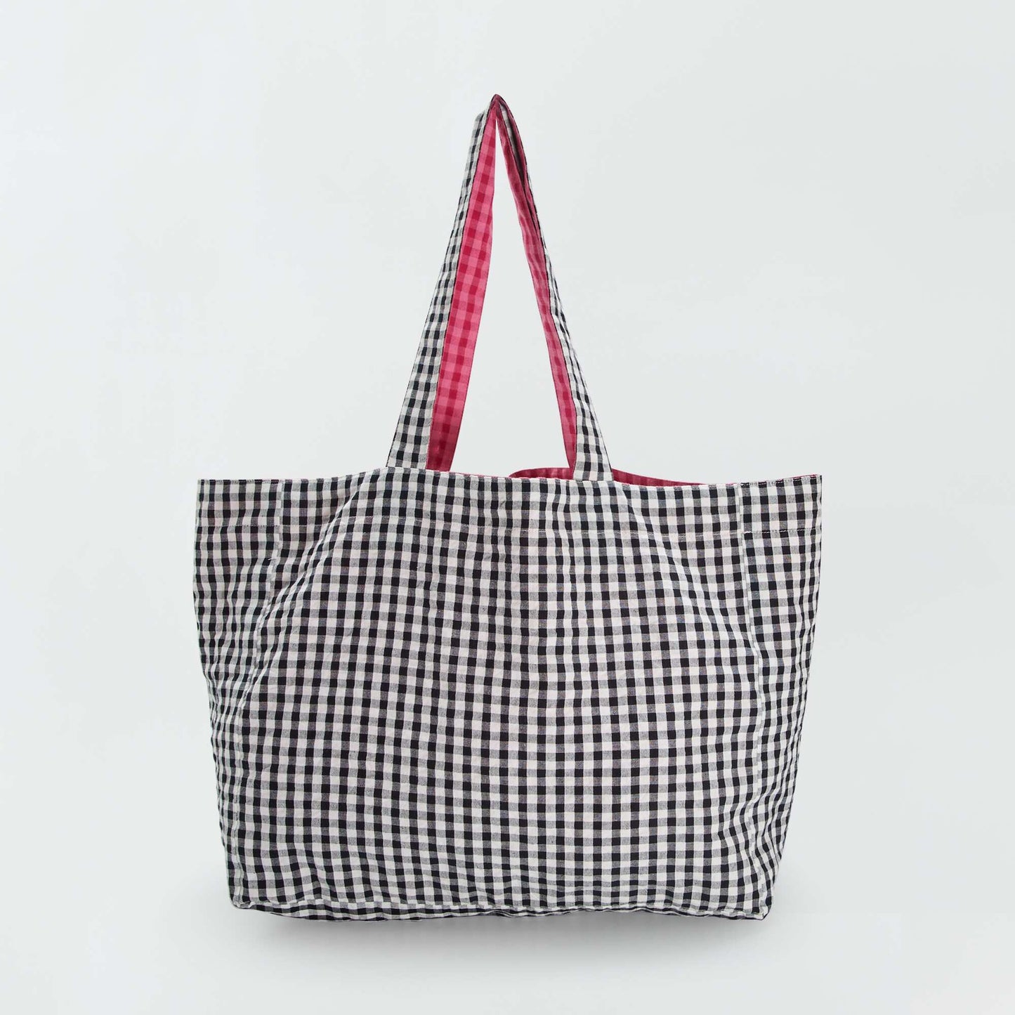 Reversible gingham print tote bag PINK