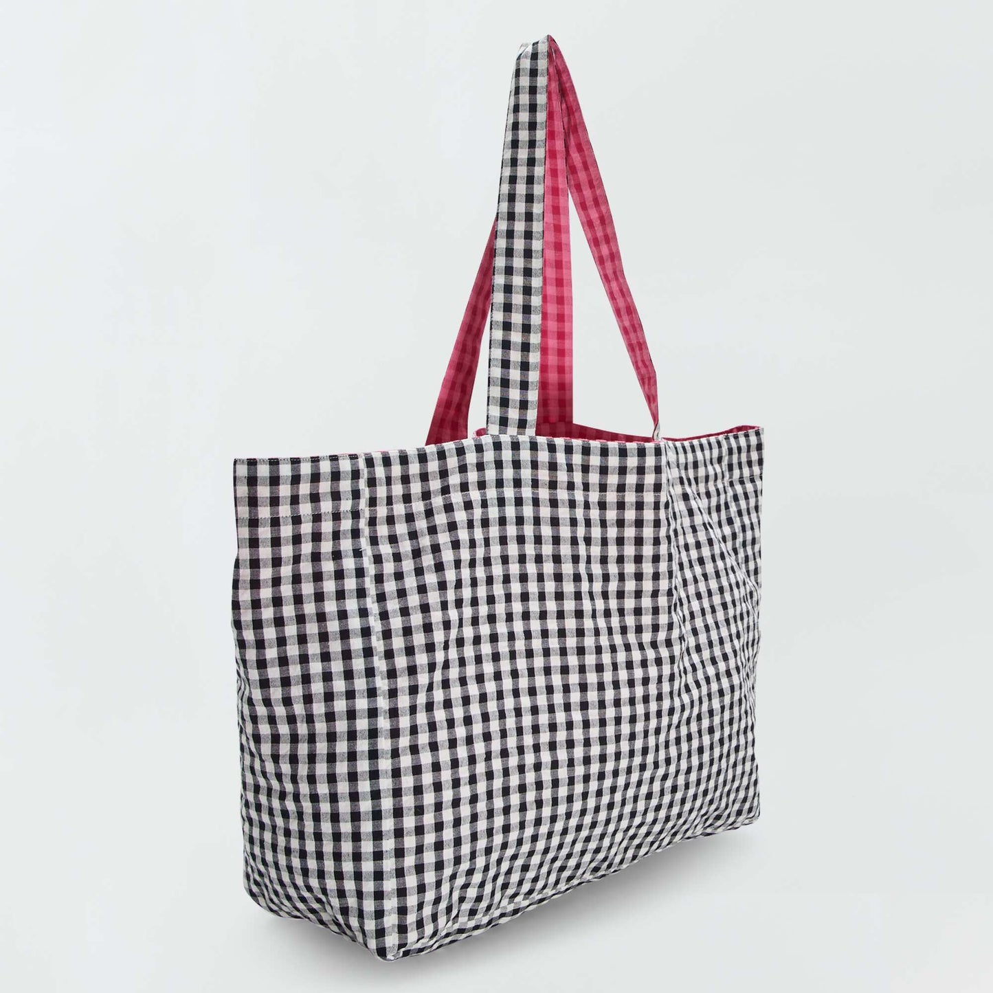 Reversible gingham print tote bag PINK