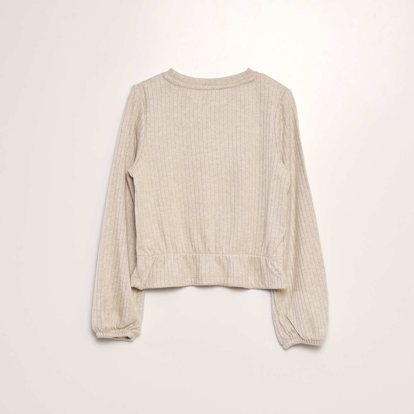 Ruffled ribbed T-shirt BEIGE