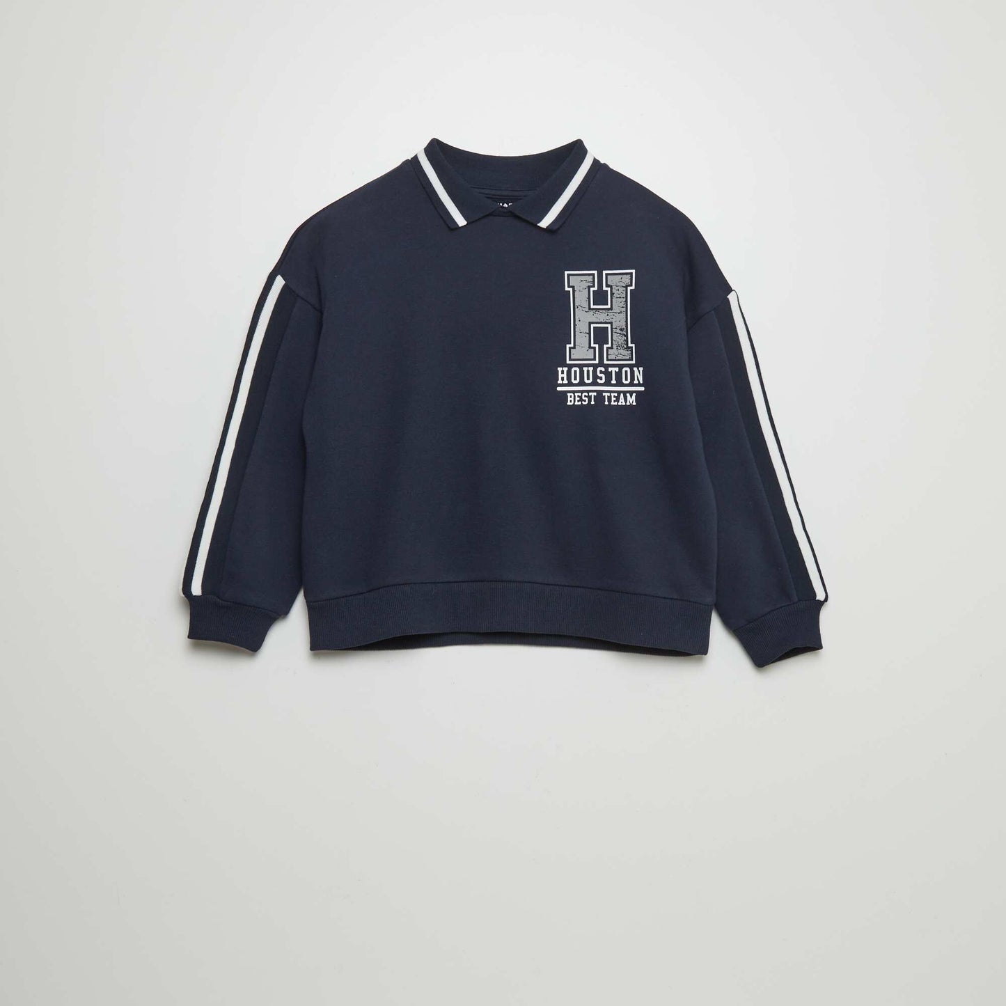 Campus style polo collar sweatshirt BLUE