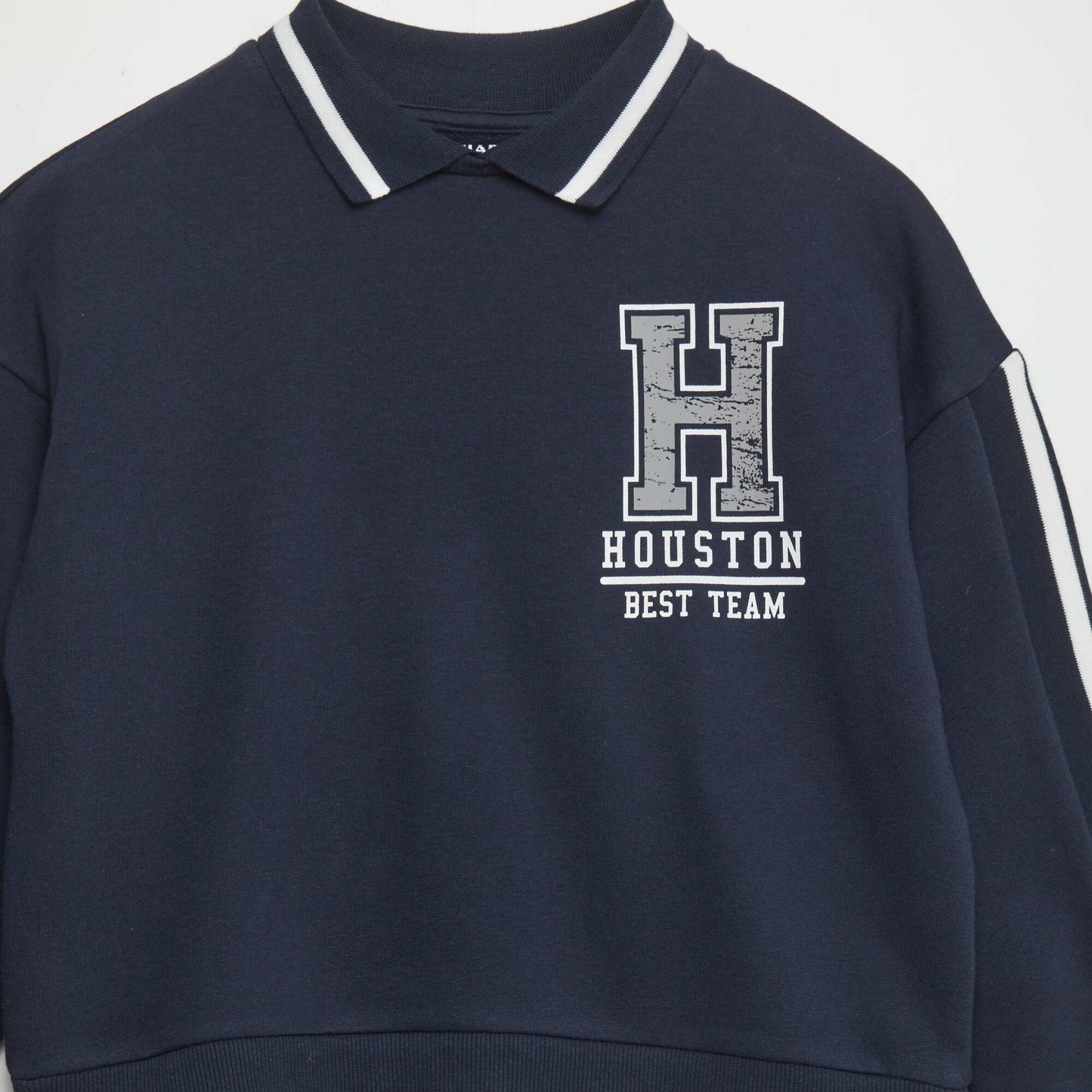 Campus style polo collar sweatshirt BLUE