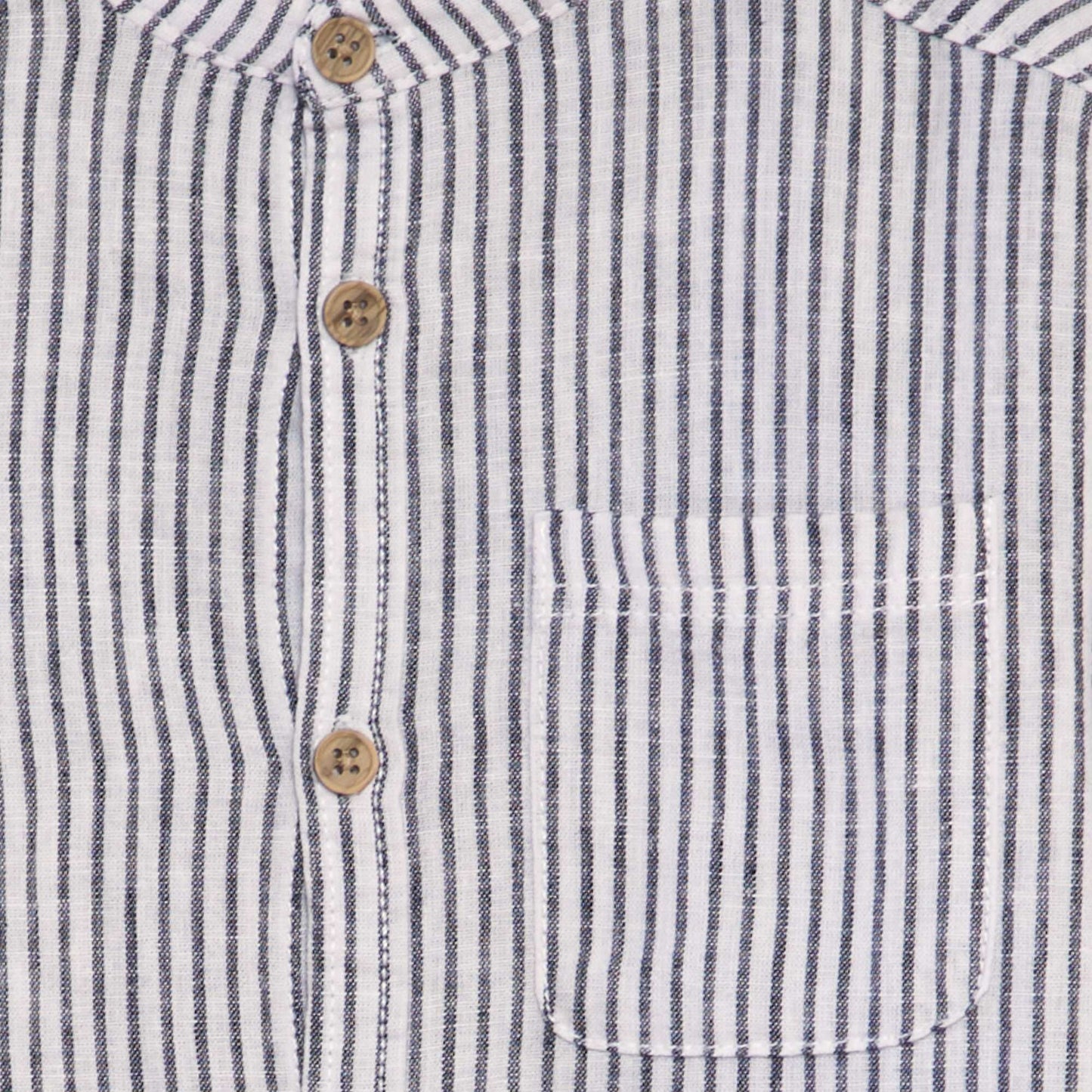 Linen-blend shirt with mandarin collar BLUE