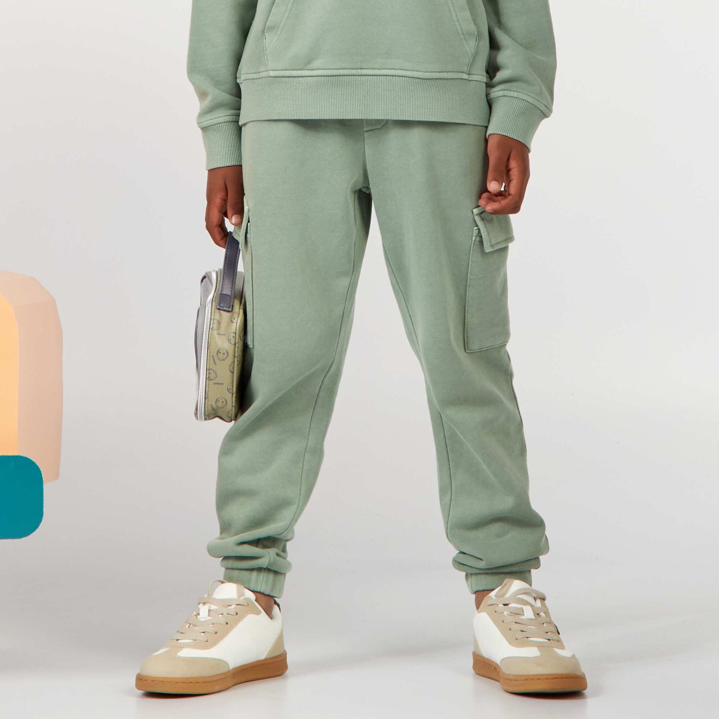 Sweatshirt fabric trousers with pockets GREEN