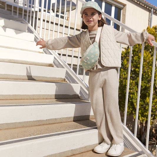 Ribbed knit flared trousers BEIGE