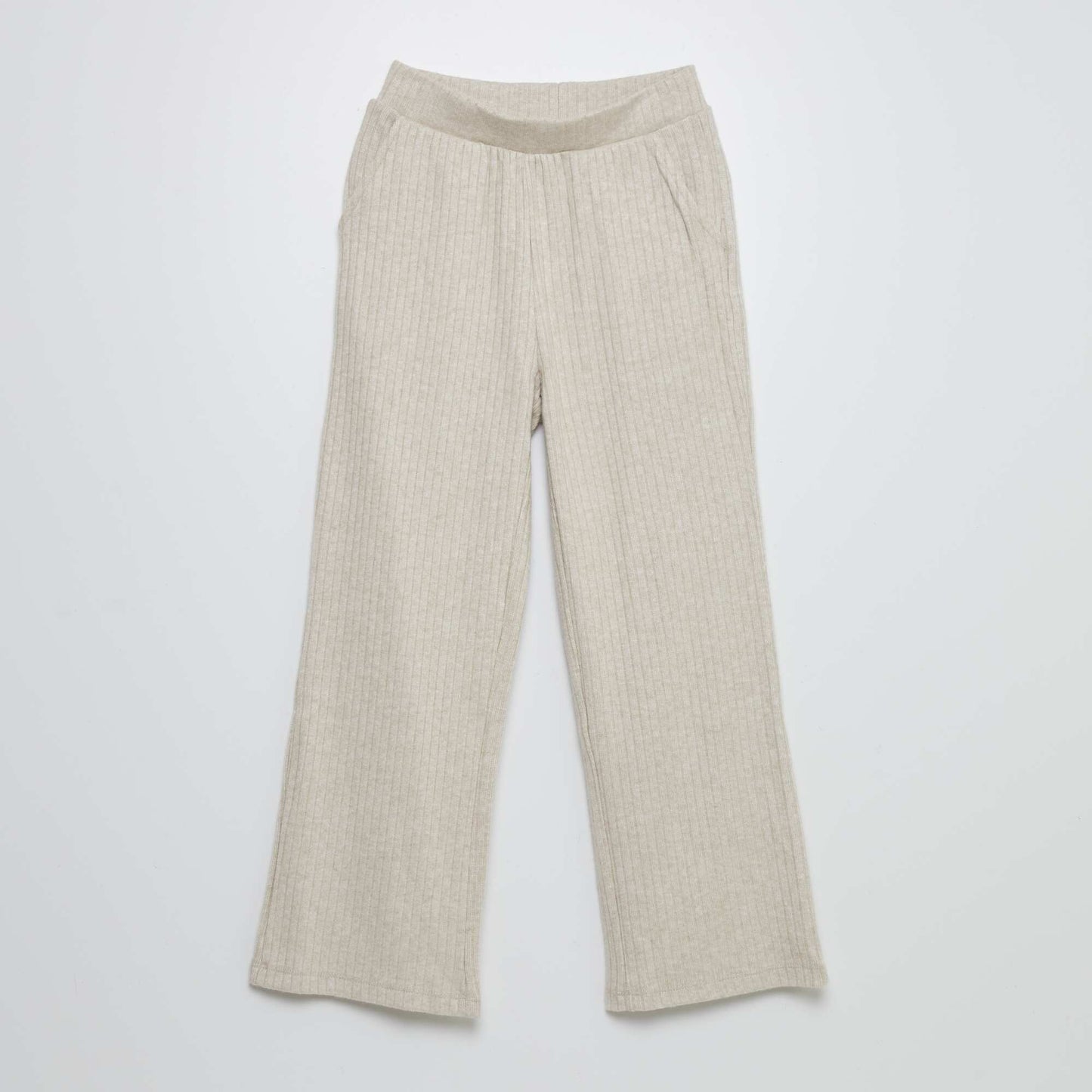 Ribbed knit flared trousers BEIGE