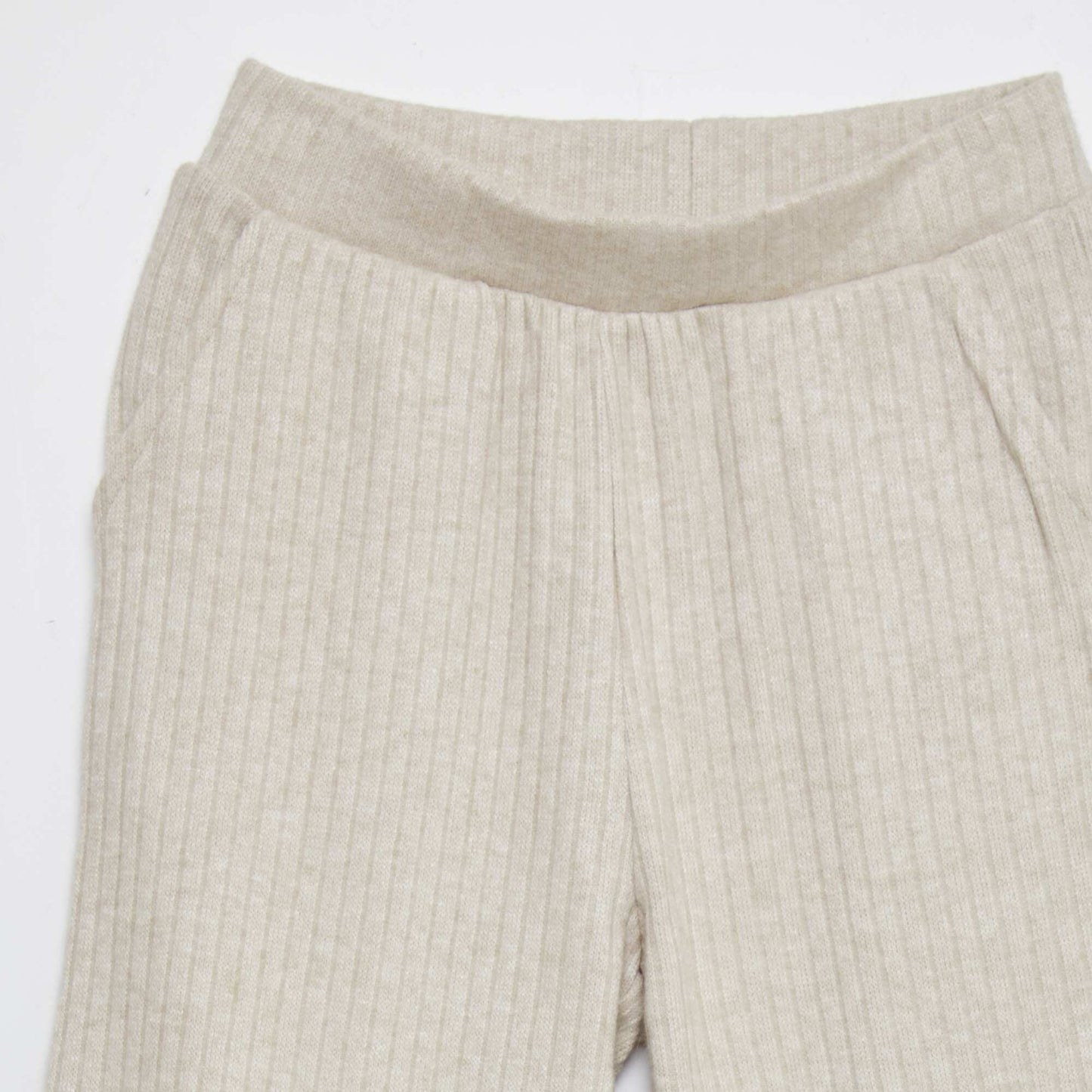 Ribbed knit flared trousers BEIGE