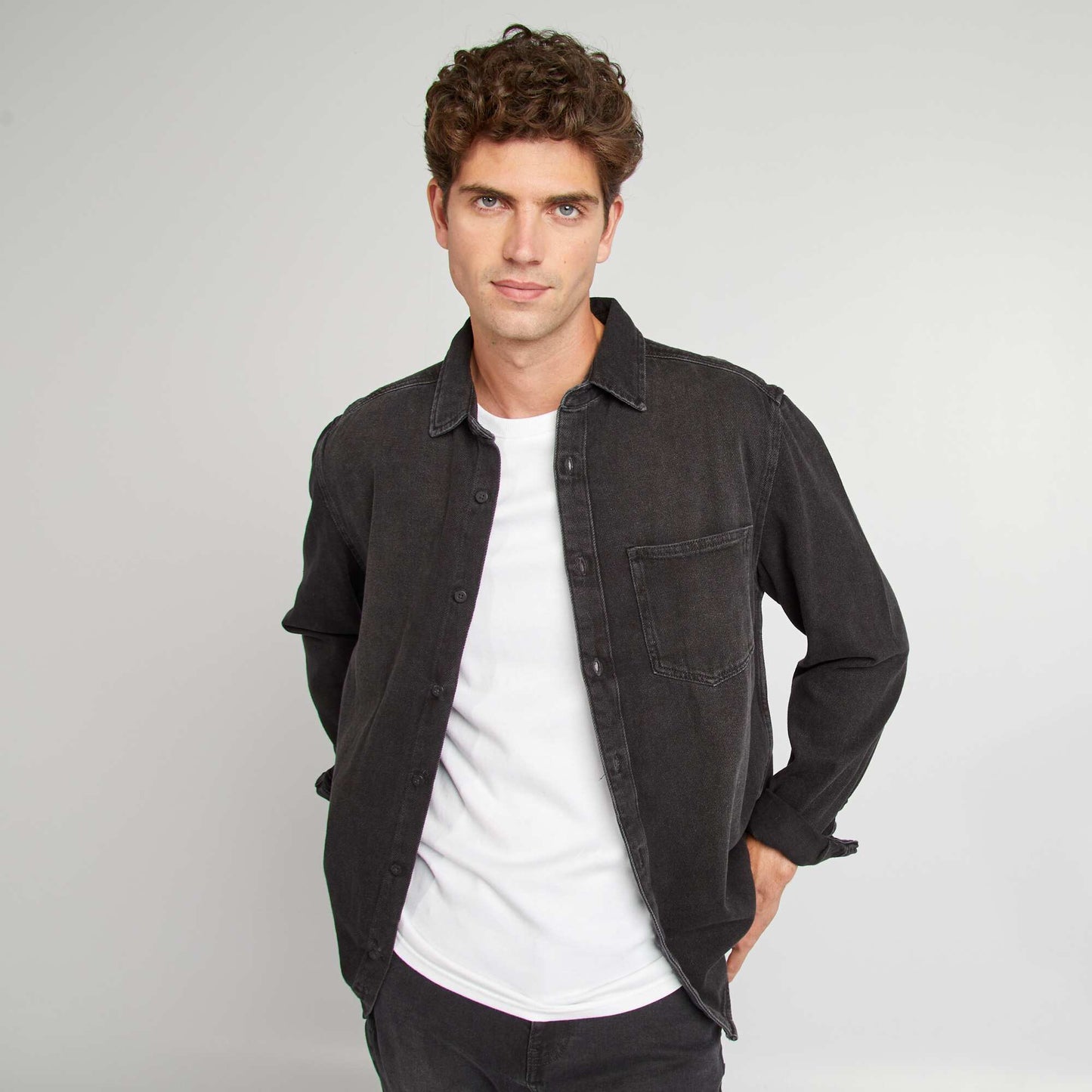 Classic plain denim shirt GREY