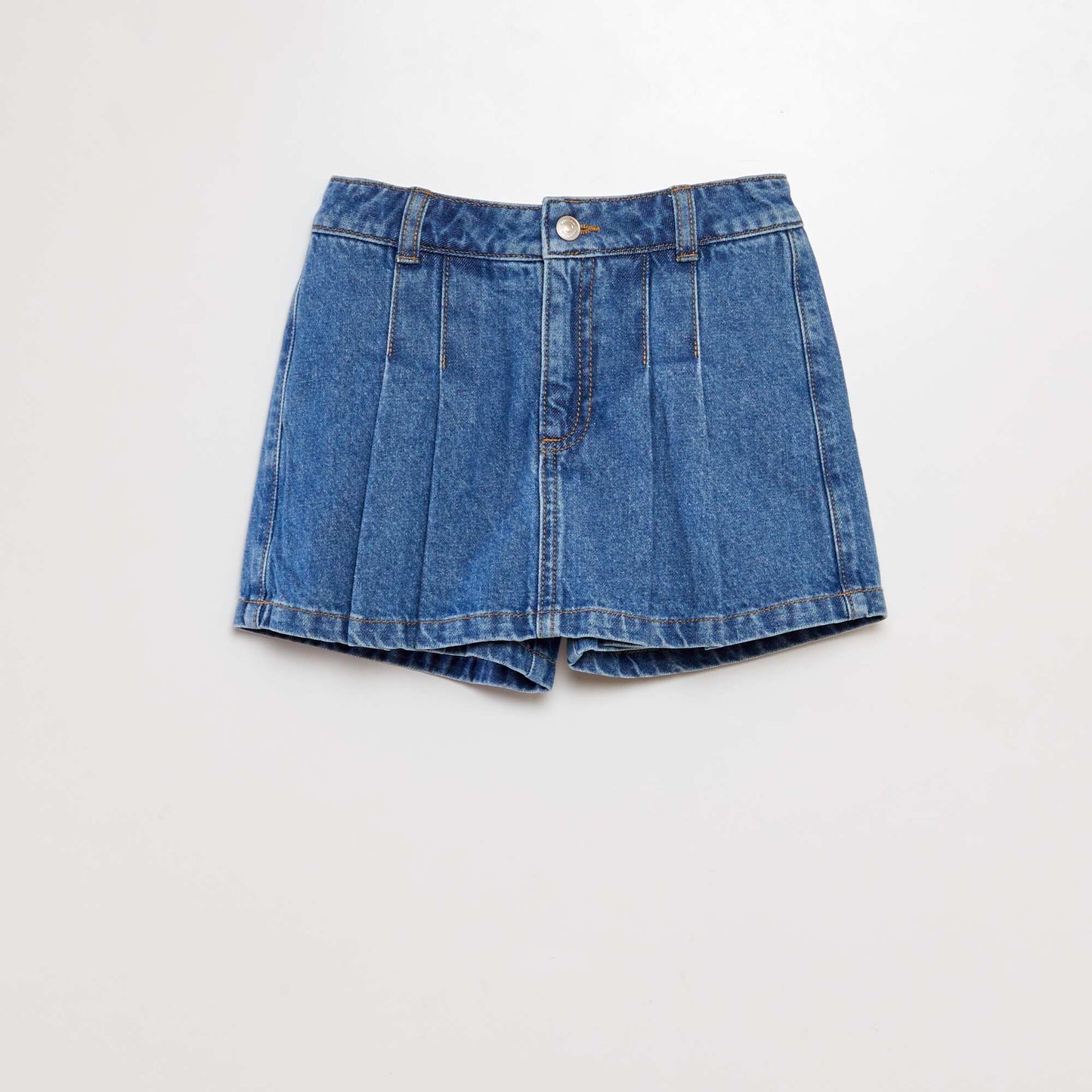 Pleated denim mini skort BLUE