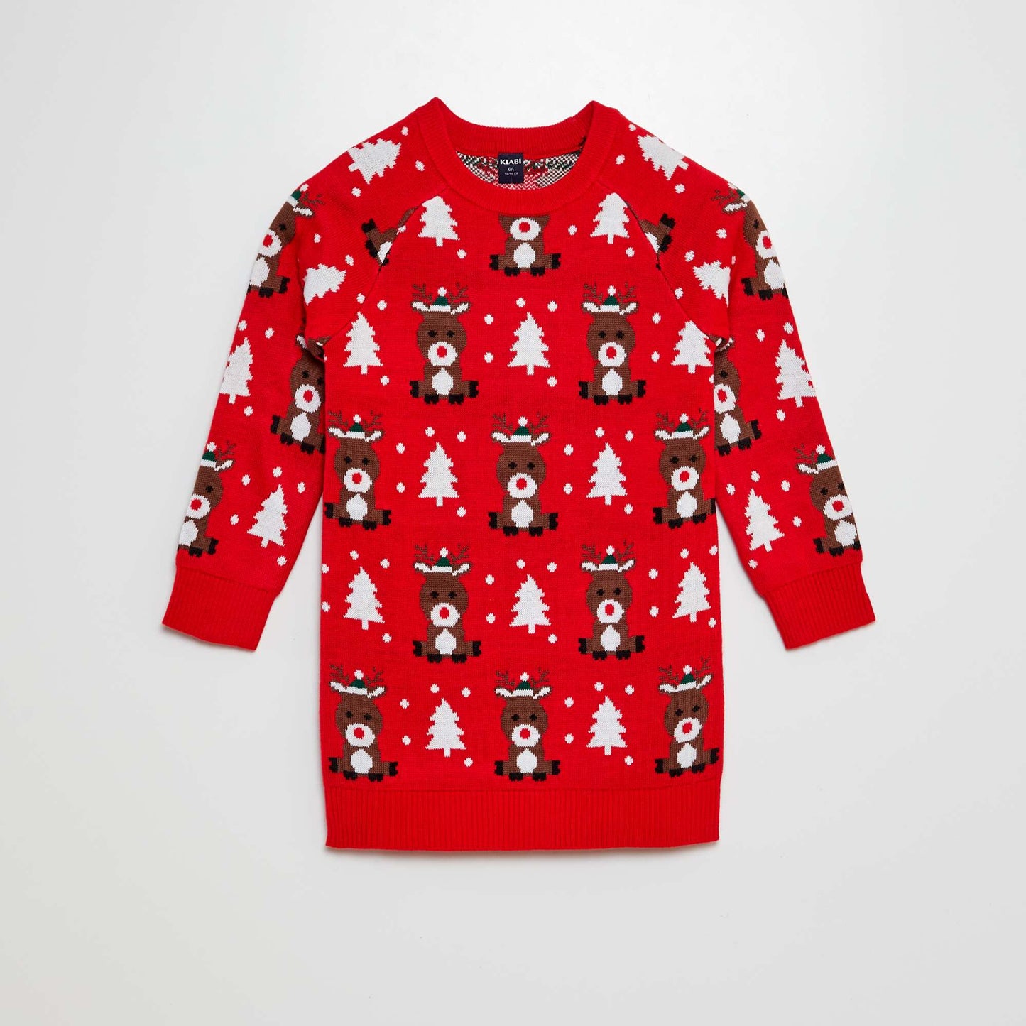 Christmas tree and reindeer jumper dress RED